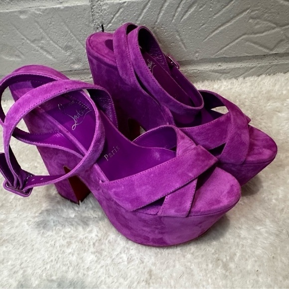 New Christian Louboutin Superyaz Purple Suede Strap Platform Sandals Size 37.5 - Picture 3 of 9